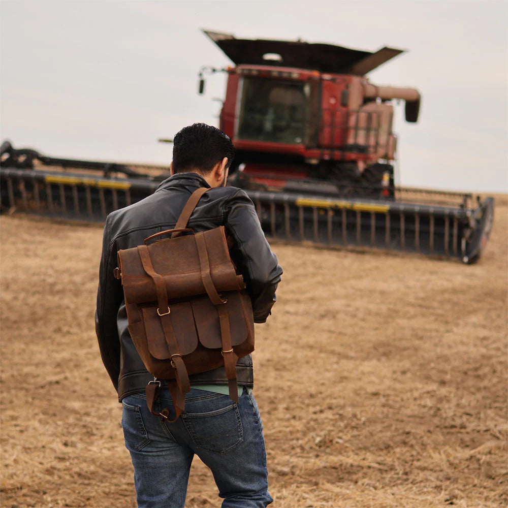 Parsons Roll Top Backpack – Vintage Oiled Cowhide Leather for Rugged Style