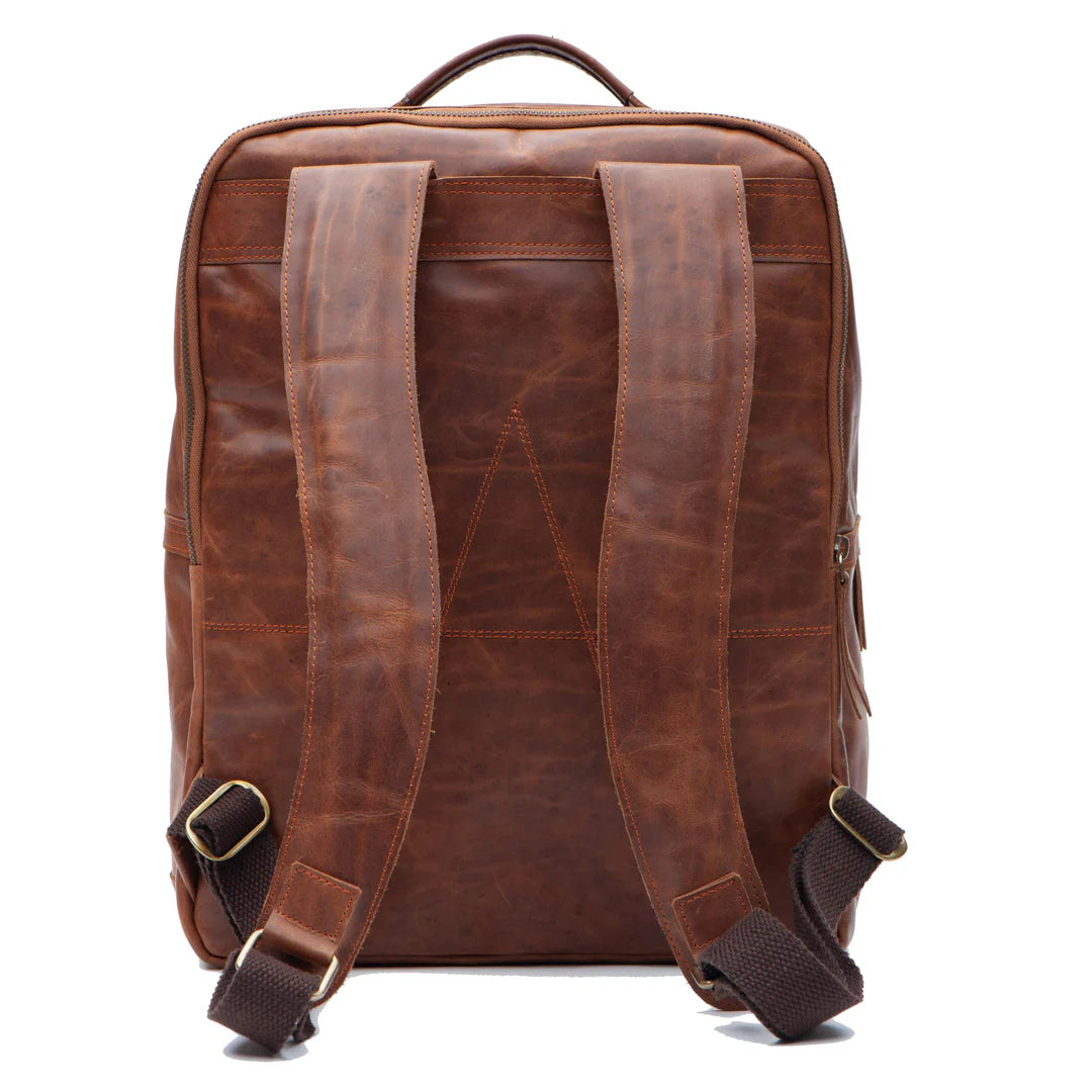 Vintage Brown Leather Laptop Backpack – Classic Style for Work & Travel