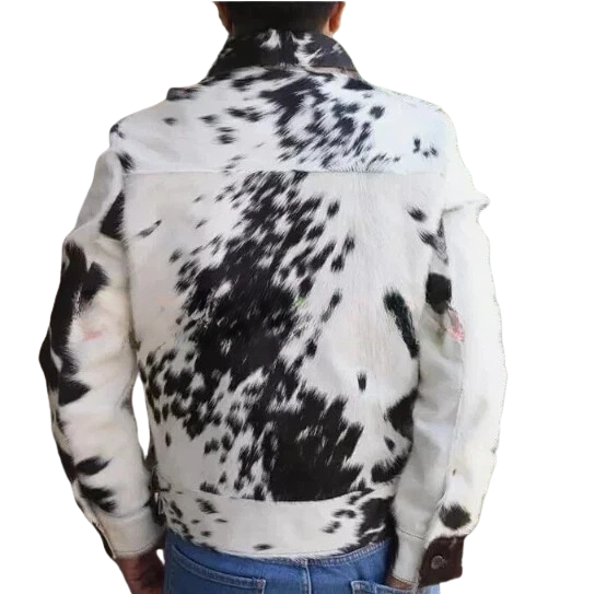 Men's Cowhide Soft Leather Jacket Hair-On Natural Real Cow Skin Fashion Coat