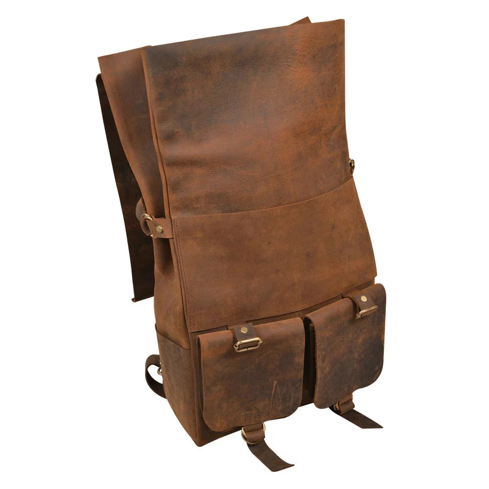 Parsons Roll Top Backpack – Vintage Oiled Cowhide Leather for Rugged Style