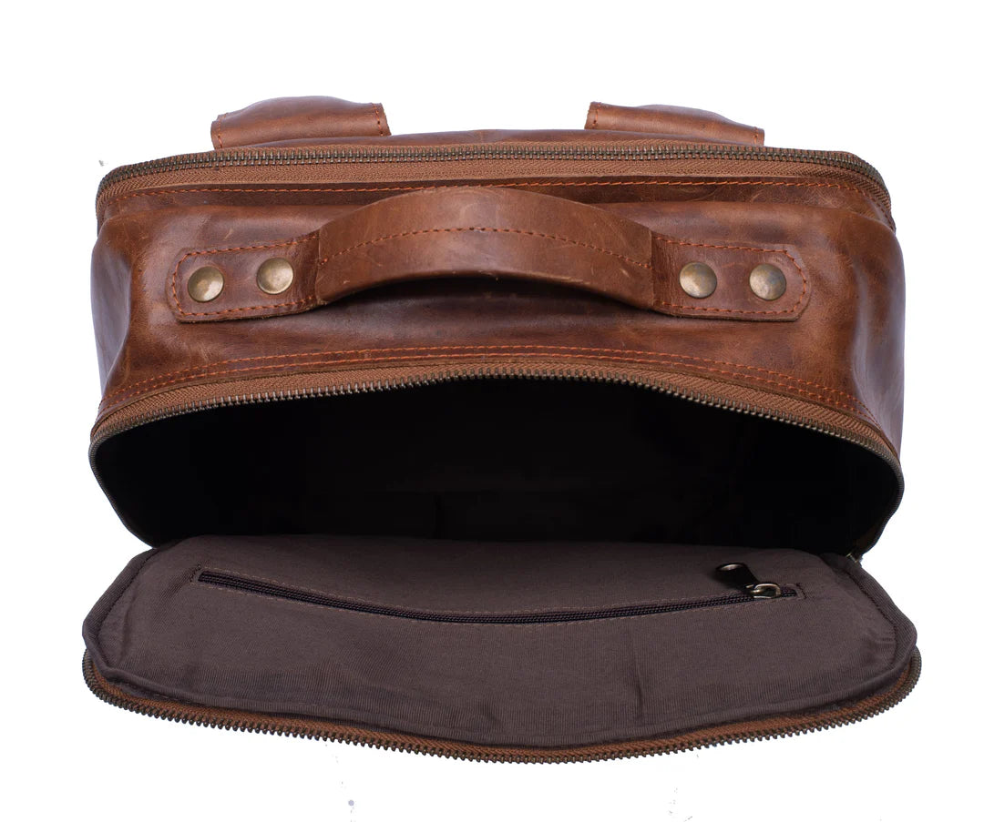 Vintage Brown Leather Laptop Backpack – Classic Style for Work & Travel