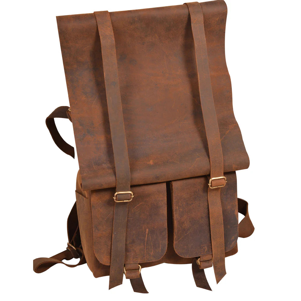 Parsons Roll Top Backpack – Vintage Oiled Cowhide Leather for Rugged Style