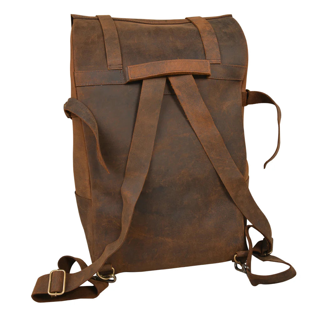 Parsons Roll Top Backpack – Vintage Oiled Cowhide Leather for Rugged Style