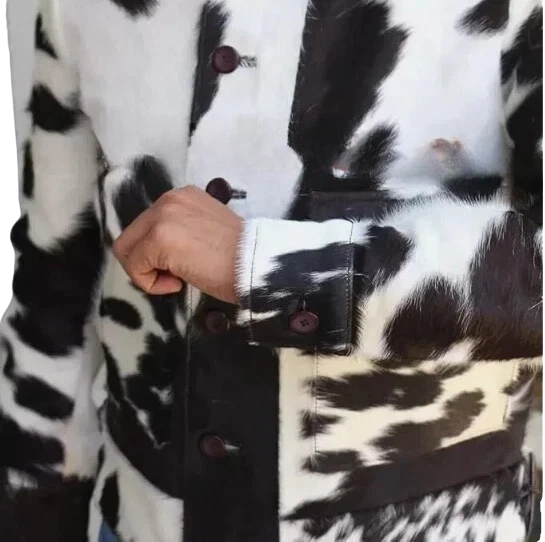 Men's Cowhide Soft Leather Jacket Hair-On Natural Real Cow Skin Fashion Coat