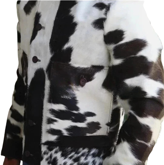 Men's Cowhide Soft Leather Jacket Hair-On Natural Real Cow Skin Fashion Coat