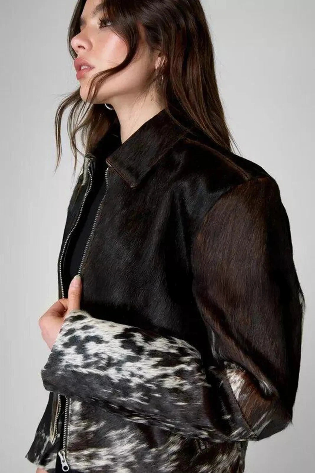 Women Natural Genuine Pony Skin Hair Cowhide Leather Jacket - Fashion Fur Coat