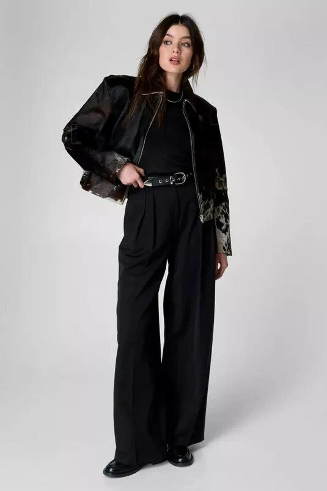 Women Natural Genuine Pony Skin Hair Cowhide Leather Jacket - Fashion Fur Coat