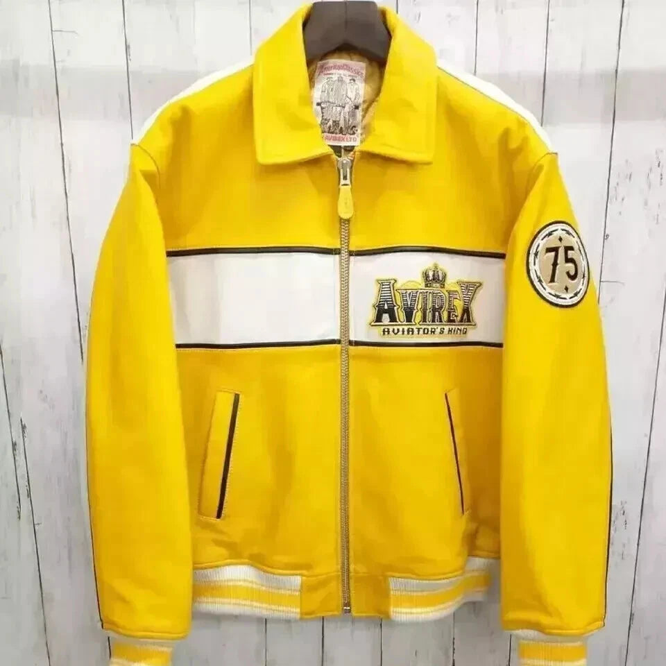 上品スタイル Cowhide Yellow Avirex Men's NEW Leather Kings 75 – Jacket ジャケット・アウター