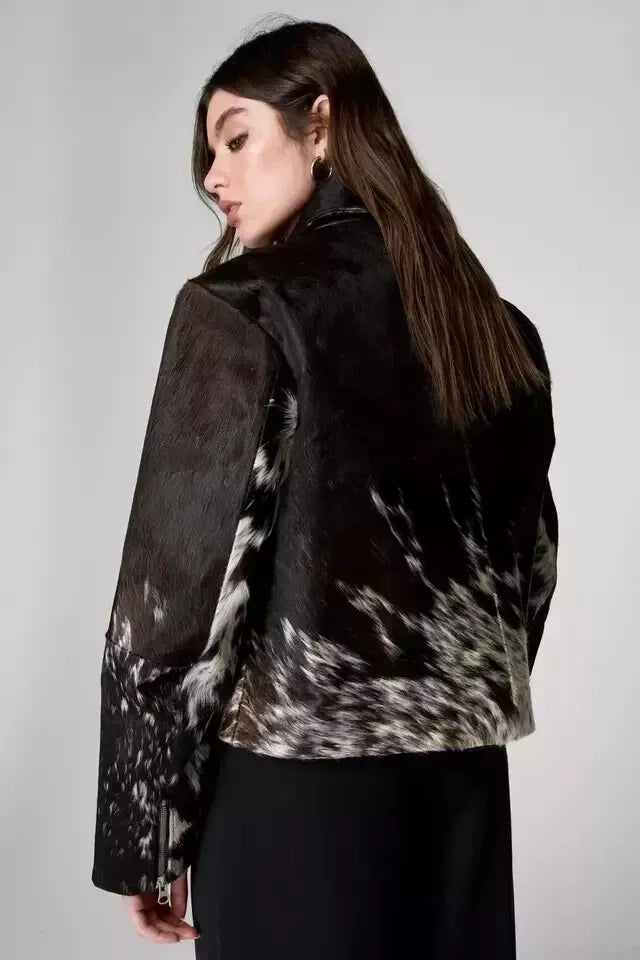 Women Natural Genuine Pony Skin Hair Cowhide Leather Jacket - Fashion Fur Coat