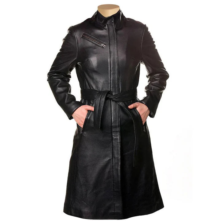 Women's Belinda 3/4 Length Leather Trench Coat – Stylish & Timeless Outerwear