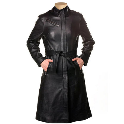 Women's Belinda 3/4 Length Leather Trench Coat – Stylish & Timeless Outerwear