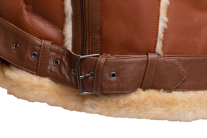 Fur-Detail Biker Shearling Jacket – Classic Men’s Winter Leather Look