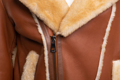 Fur-Detail Biker Shearling Jacket – Classic Men’s Winter Leather Look