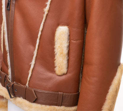 Fur-Detail Biker Shearling Jacket – Classic Men’s Winter Leather Look