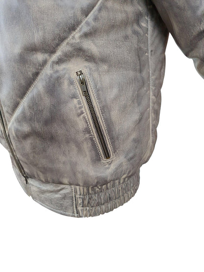 V-Bomber Leather Puffer Jacket with White Fox Fur Collar – Winter Luxury