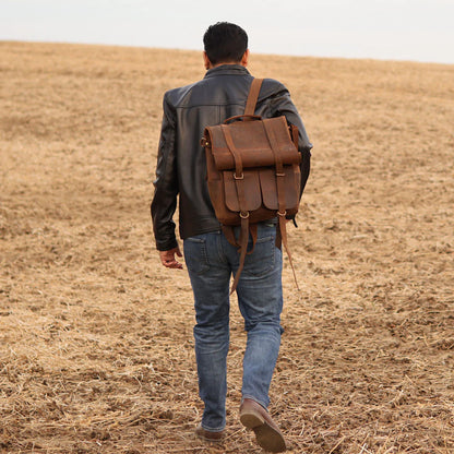 Parsons Roll Top Backpack – Vintage Oiled Cowhide Leather for Rugged Style