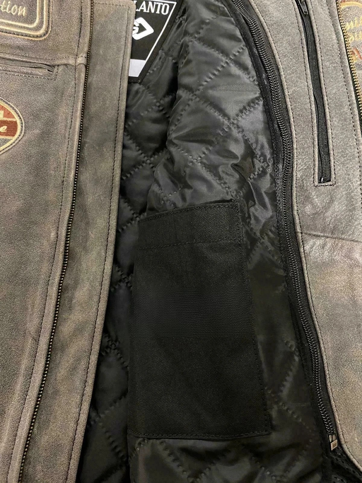 Mens Stylish Brown Leather Biker Jacket British Style with Stripes & Badges