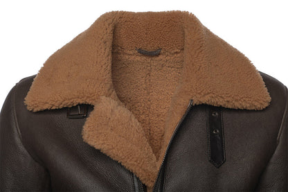 Brown B3 Bomber Shearling Jacket – Classic Aviator Style for Winter