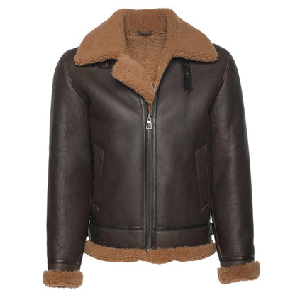 Brown B3 Bomber Shearling Jacket – Classic Aviator Style for Winter