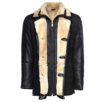 Men’s Brown Shearling Driving Coat – Classic Vintage Leather Outerwear