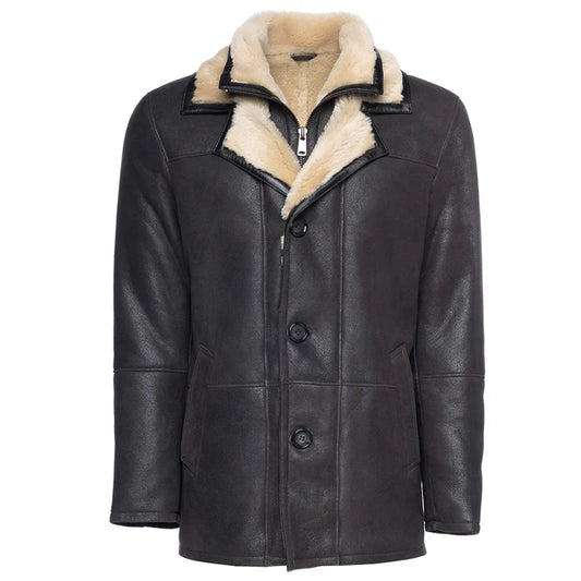 Men’s Brown Shearling Driving Coat – Classic Vintage Leather Outerwear