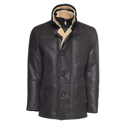 Men’s Brown Shearling Driving Coat – Classic Vintage Leather Outerwear