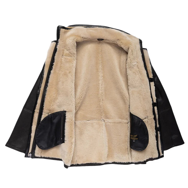 Men’s Brown Shearling Driving Coat – Classic Vintage Leather Outerwear