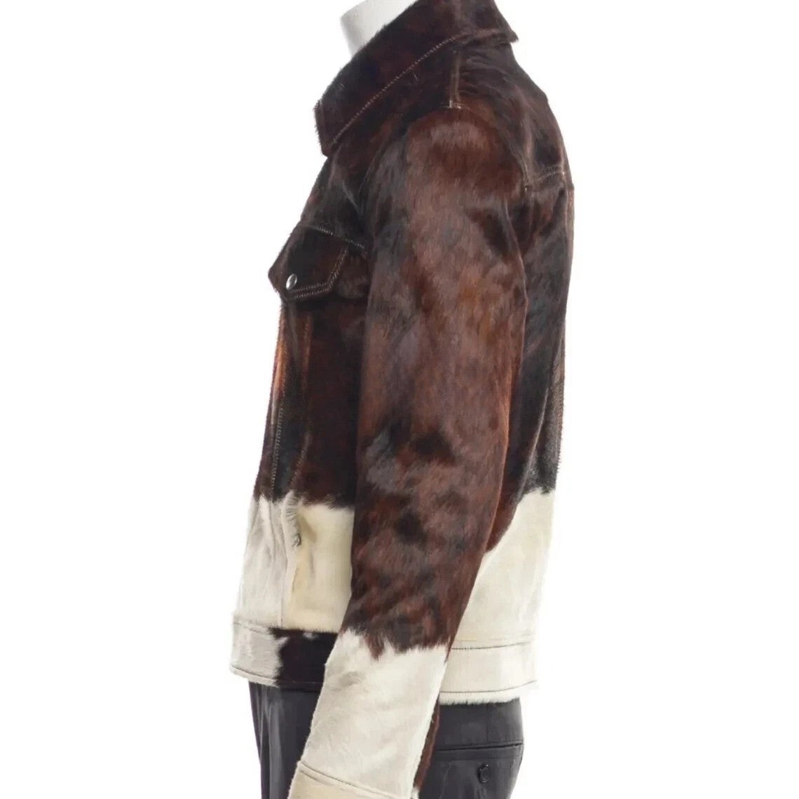 Men's Brown White Pony Skin Jacket Hair-On Real Cowhide Western Outerwear