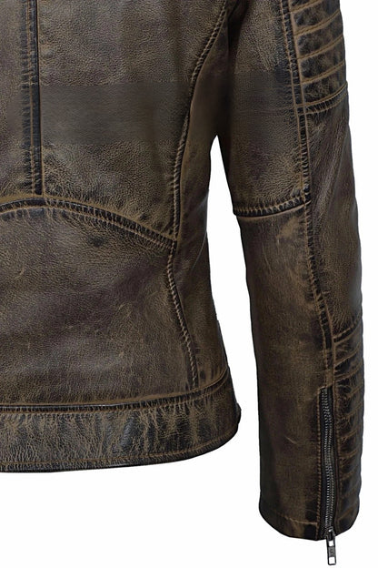 Ladies Vintage Soft Leather Jacket Dirty Brown Biker Speed Riding Style