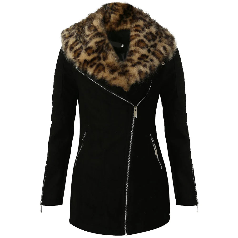 Leather Jacket with Leopard Print Faux Fur Collar – Bold Street Style