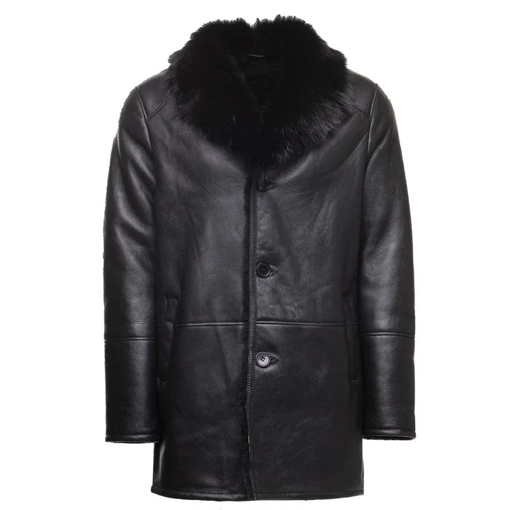 Black Shearling Trench Coat with Toscana Fur Trim – Luxury Winter Wear