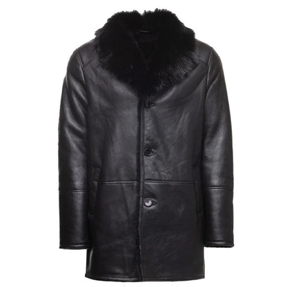 Black Shearling Trench Coat with Toscana Fur Trim – Luxury Winter Wear
