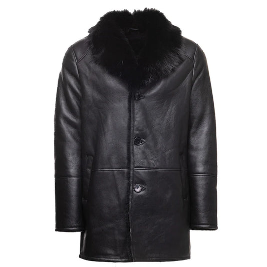 Black Shearling Trench Coat with Toscana Fur Trim – Luxury Winter Wear