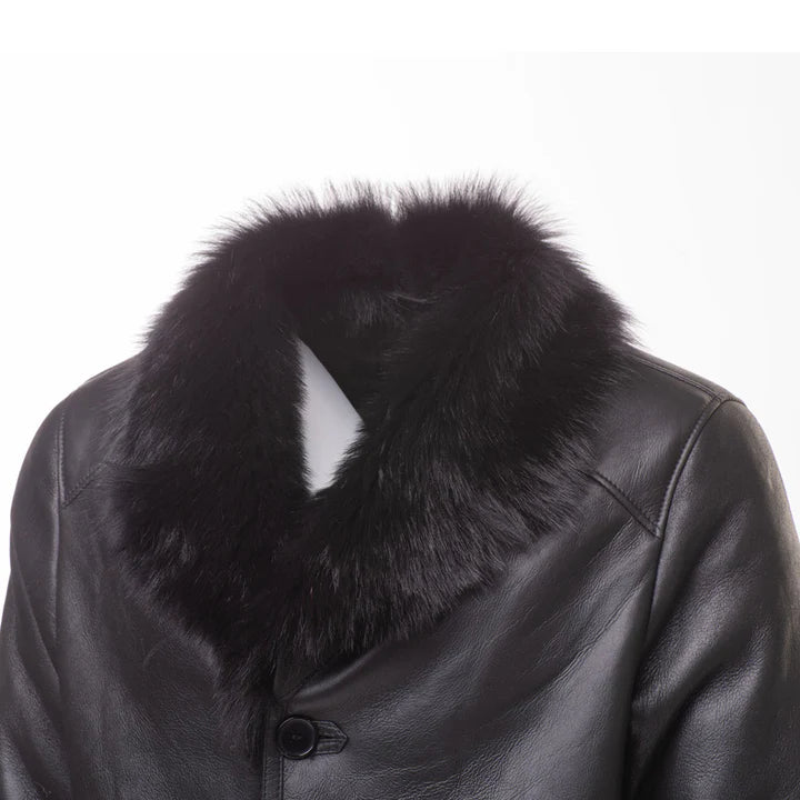 Black Shearling Trench Coat with Toscana Fur Trim – Luxury Winter Wear