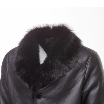 Black Shearling Trench Coat with Toscana Fur Trim – Luxury Winter Wear