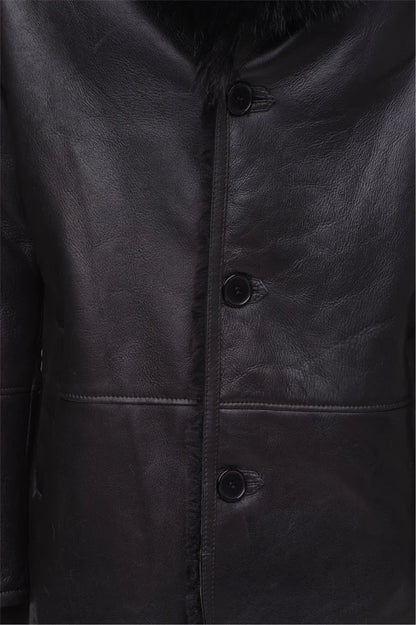 Black Shearling Trench Coat with Toscana Fur Trim – Luxury Winter Wear