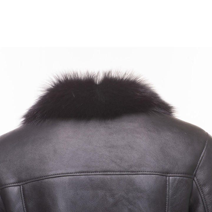 Black Shearling Trench Coat with Toscana Fur Trim – Luxury Winter Wear
