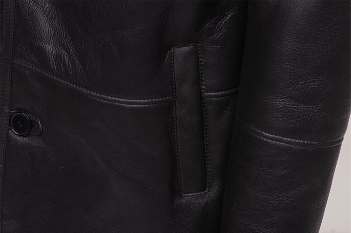 Black Shearling Trench Coat with Toscana Fur Trim – Luxury Winter Wear