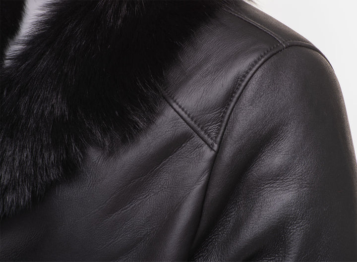 Black Shearling Trench Coat with Toscana Fur Trim – Luxury Winter Wear
