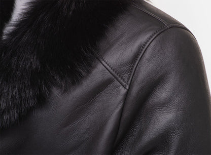 Black Shearling Trench Coat with Toscana Fur Trim – Luxury Winter Wear