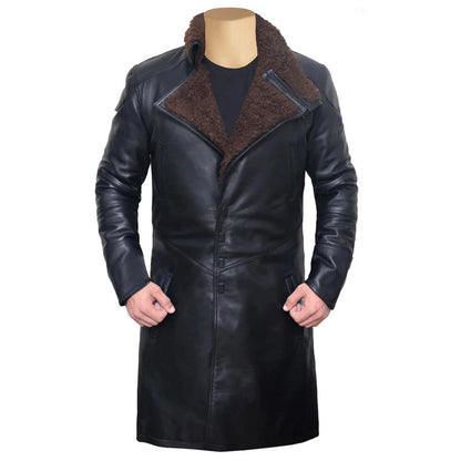 Men's Shearling Collar Trench Coat – Winter Long Leather Jacket