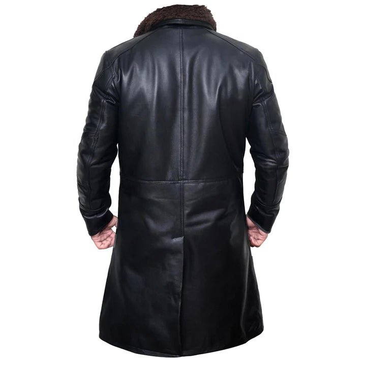 Men's Shearling Collar Trench Coat – Winter Long Leather Jacket