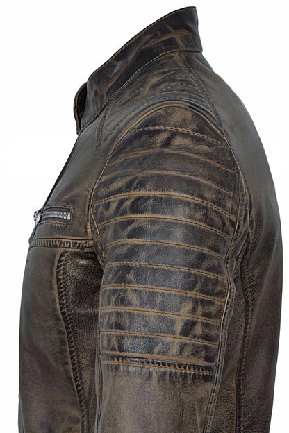 Ladies Vintage Soft Leather Jacket Dirty Brown Biker Speed Riding Style