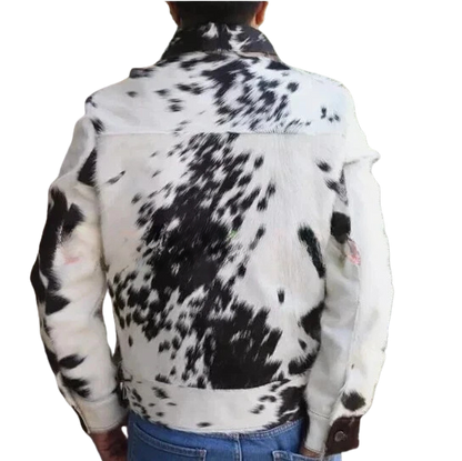 Men's Cowhide Soft Leather Jacket Hair-On Natural Real Cow Skin Fashion Coat