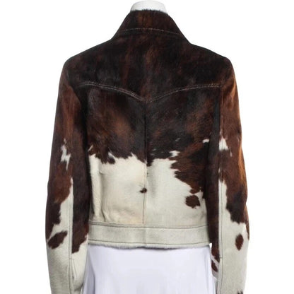 Men's Brown White Pony Skin Jacket Hair-On Real Cowhide Western Outerwear