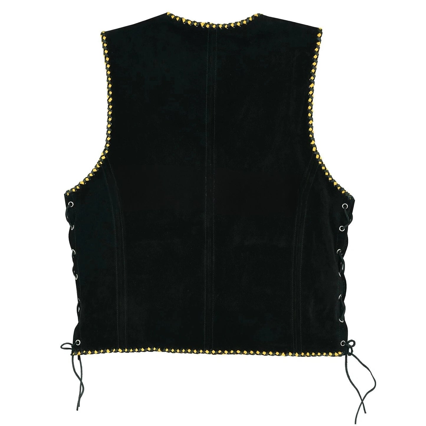 Men's Real Suede Leather Vest Yellow Black Braided Motorcycle Biker Style