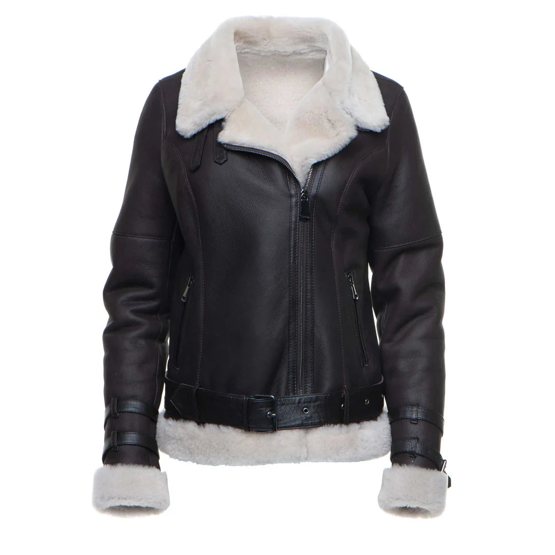 Women's Classic Brown B-3 Bomber Jacket – Genuine Shearling Aviator Style