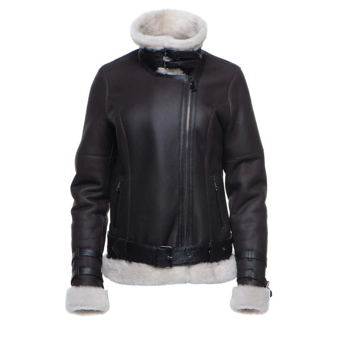 Women's Classic Brown B-3 Bomber Jacket – Genuine Shearling Aviator Style