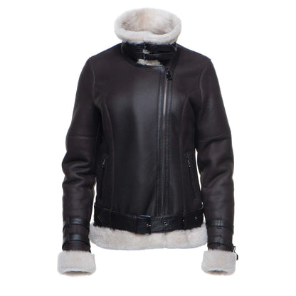 Women's Classic Brown B-3 Bomber Jacket – Genuine Shearling Aviator Style