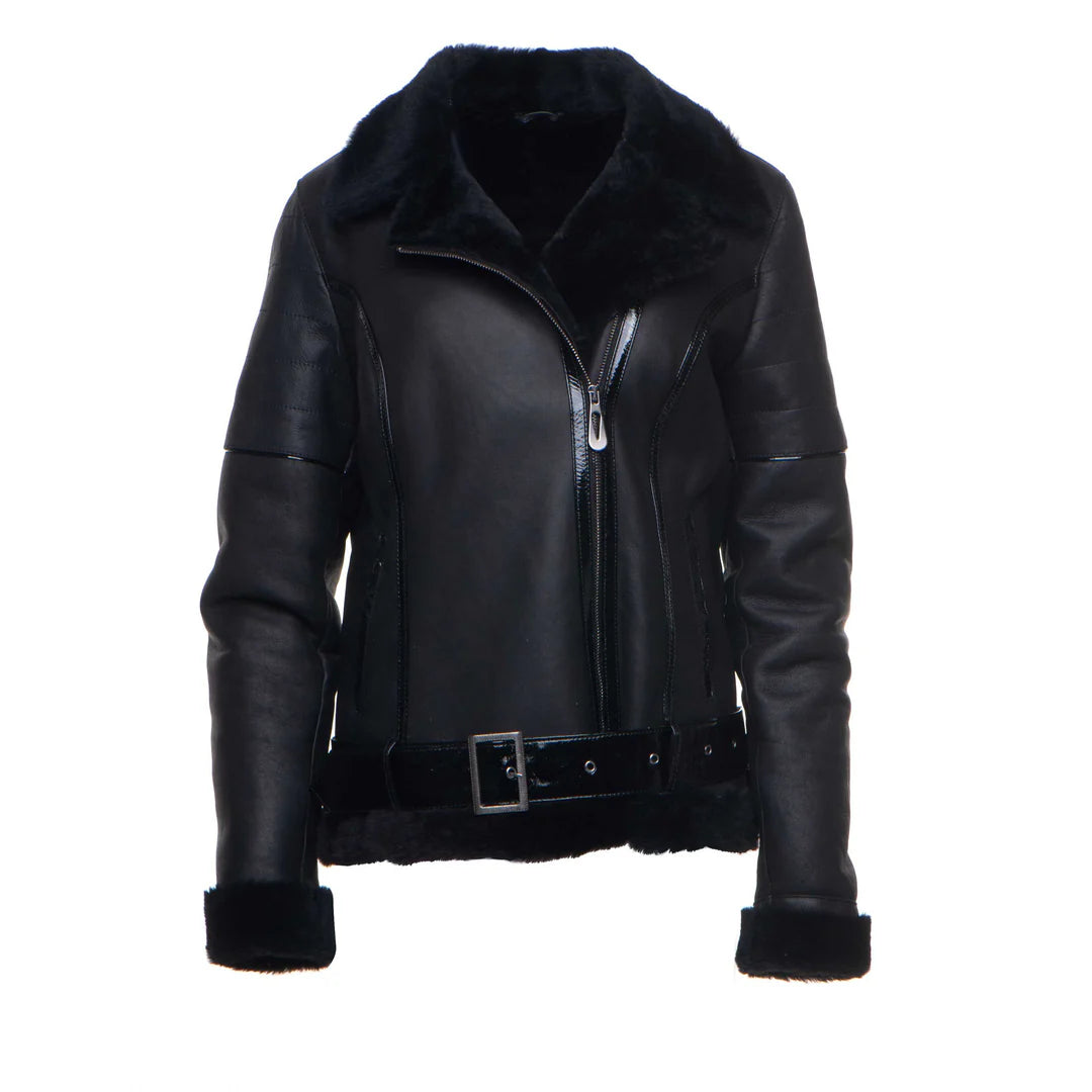Authentic Black Sheepskin Shearling B-3 Bomber Jacket